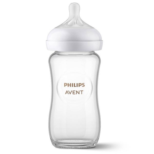 Philips Avent Natural Glass Bottles Natural Response Nipple 1M+ Teats 8oz 1Pk