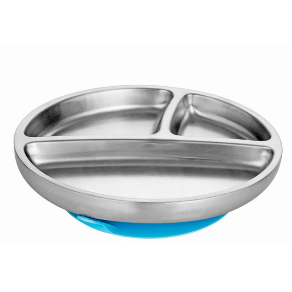 Avanchy Stainless Steel Suction Toddler Plate Blue