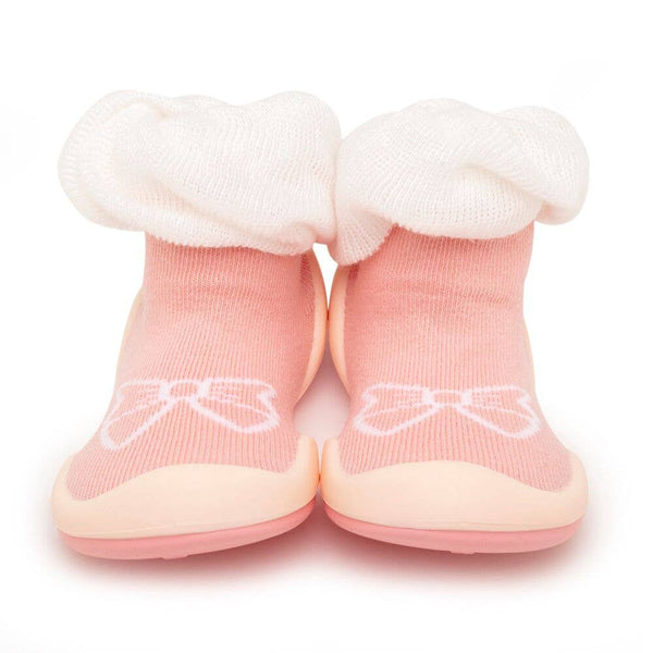 Komuello First Walker Baby Sock Shoes - Bow White Size 6