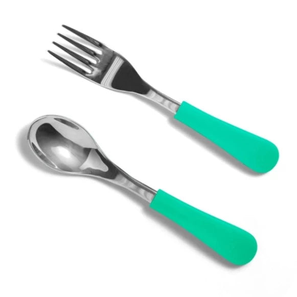 Avanchy Stainless Steel Baby Forks & Spoon Green 2 Pack
