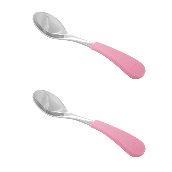 Avanchy Stainless Steel Baby Spoons Pink 2 Pack. (Older Babies)