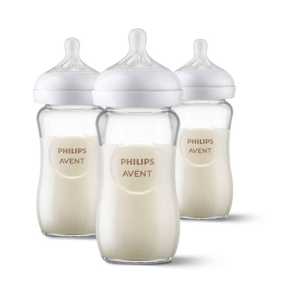 Philips Avent Natural Glass Bottles Natural Response Nipple 1M+ Teats 8oz 3Pk