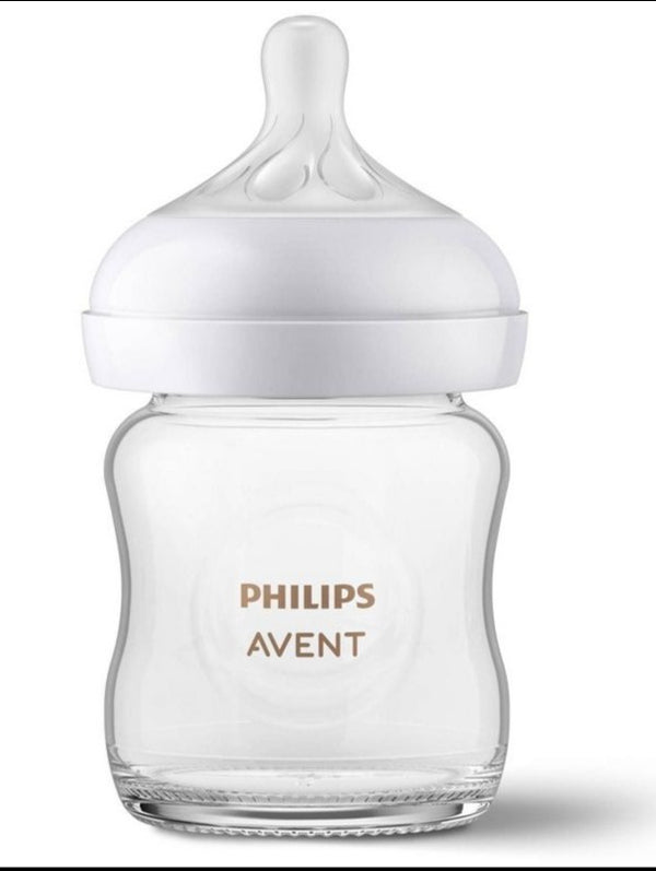 Philips Avent Natural Glass Bottles Natural Response Nipple 0M+ Teats 4oz 1Pk