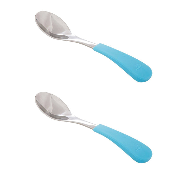 Avanchy Stainless Steel Baby Spoons Blue 2 Pack. (Older Babies)