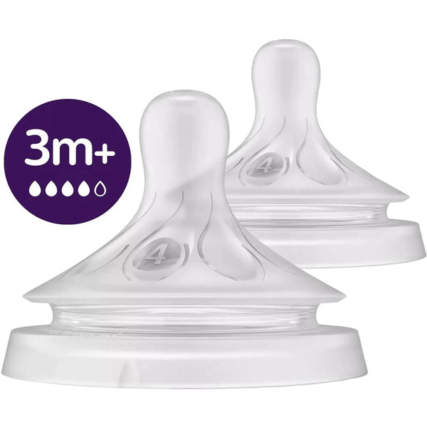 Philips Avent Natural Bottle Nipples #4 Pair Teats 3M+