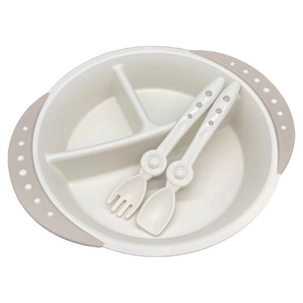 LITTOES - Weaning Divided Plate & Utensil Set 8.5" Beige