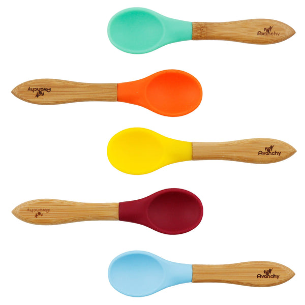 Avanchy Bamboo and Silicone Baby Spoons Blue Set 5 Counts