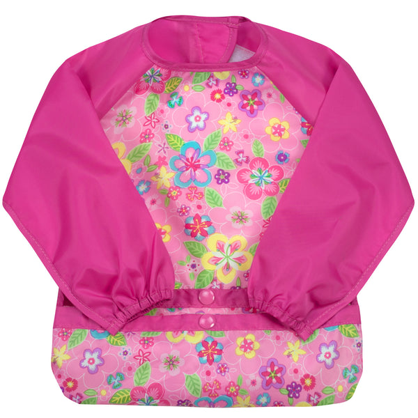 Green Sprouts Snap Go Long Sleeve Bib 2-4T Pink Flower