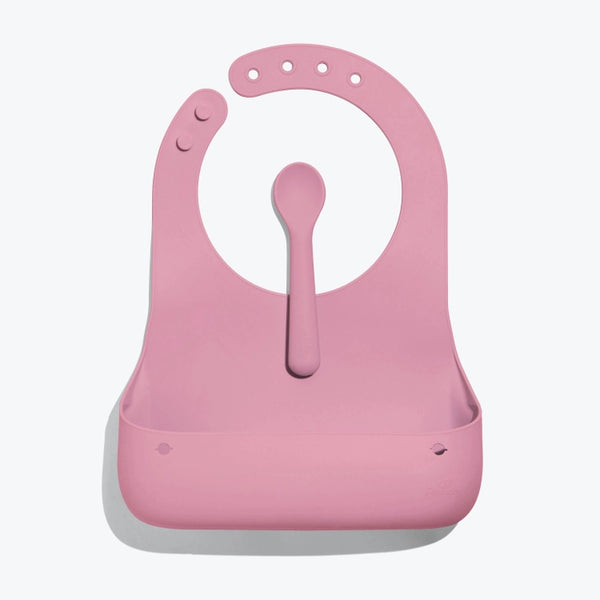 Avanchy Roll & Go Silicone Bibs for Babies + Spoon Pink