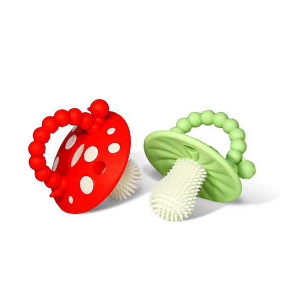 RaZBaby - Chompy Mushroom 硅胶牙胶 2PK - 红/绿