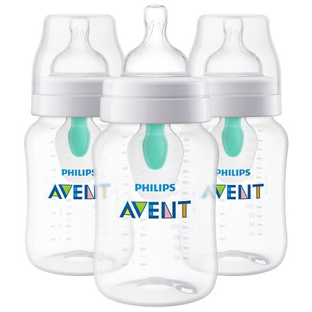 飞利浦新安怡防绞痛婴儿奶瓶透明带 AirFree 排气孔 9 盎司 3 件装