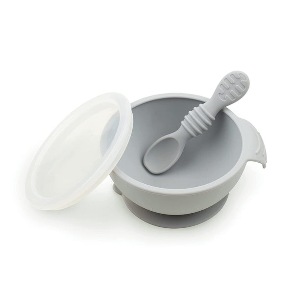 Bumkins Silicone First Feeding Set Bowl + Spoon 4M+ Grey