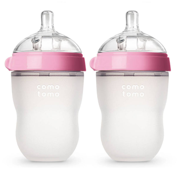 Comotomo - 硅胶婴儿奶瓶，双包装 - 8 盎司 - 粉色