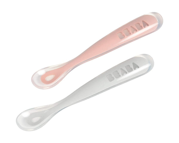 BEABA - Beaba Set of 2 Travel Silicone Spoon 4M+ Cloud and Rose