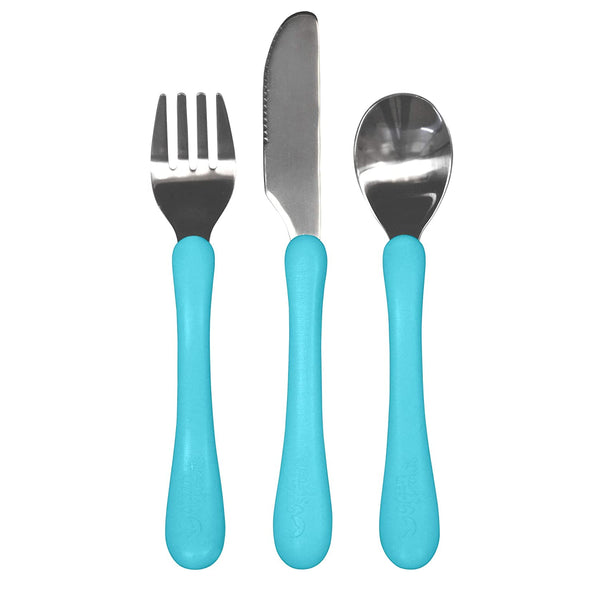 Green Sprouts Learning Cutlery Spoon Fork Knife Set Aqua