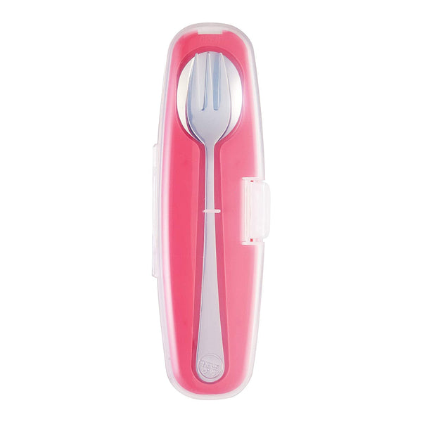 Innobaby Din Din Smart Stainless Steel BPA free Spoon and Fork w. Carrying Case Pink