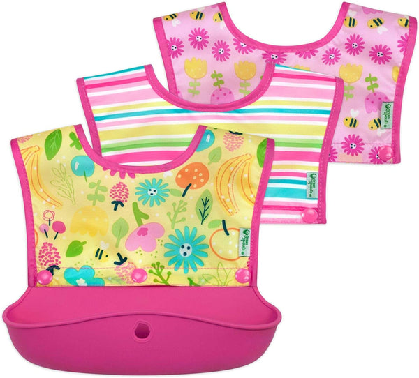 Green Sprouts Snap & Go Silicone Bib 6-18M Pink Girl