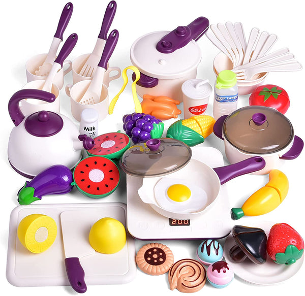 Fun Little Toys 53 PCs Pretend Play Kitchen Toy Play Food Cooking Utensils