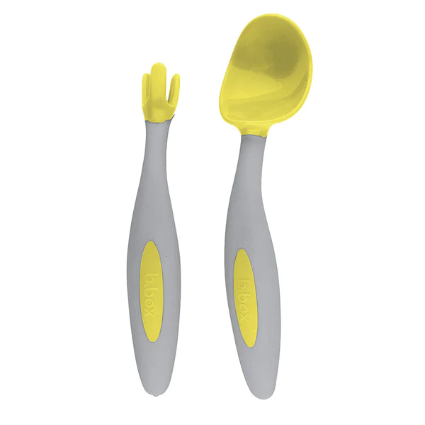 B.Box Toddler Cutlery Set Spoon & Fork Lemon Sherbet Yellow 9M+