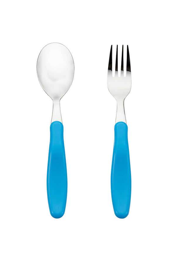 Innobaby - EZ Grip 不锈钢幼儿勺子和叉子套装带外壳蓝色