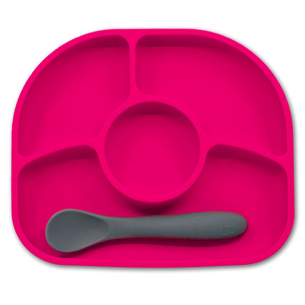 Bbluv Anti Spill Silicone Plate and Spoon Pink 4M+