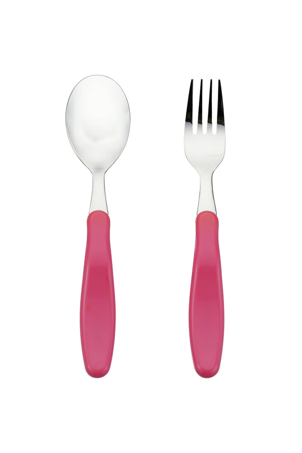 Innobaby - EZ Grip Stainless Toddler Kids Spoon and Fork Set w/ Case Pink