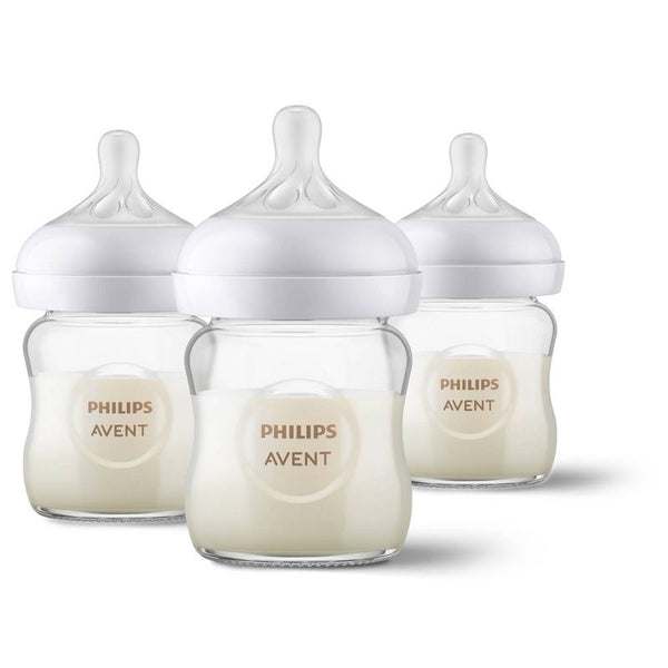 Philips Avent Natural Glass Bottles Natural Response Nipple 0M+ Teats 4oz 3Pk