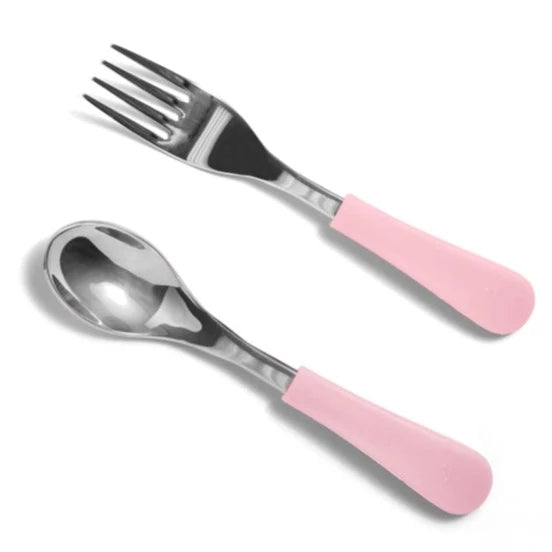 Avanchy Stainless Steel Baby Forks & Spoon Pink 2 Pack