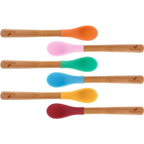 Avanchy Bamboo and Silicone Infant Spoons Blue Set 6 Counts