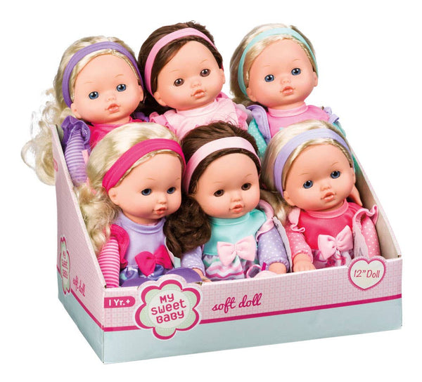 Toysmith - 12" Soft Bodied Doll, Display of 6 Assorted Styles