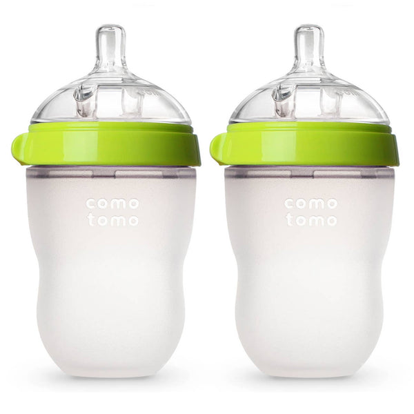 Comotomo - 硅胶婴儿奶瓶，双包装 - 8 oz - 绿色