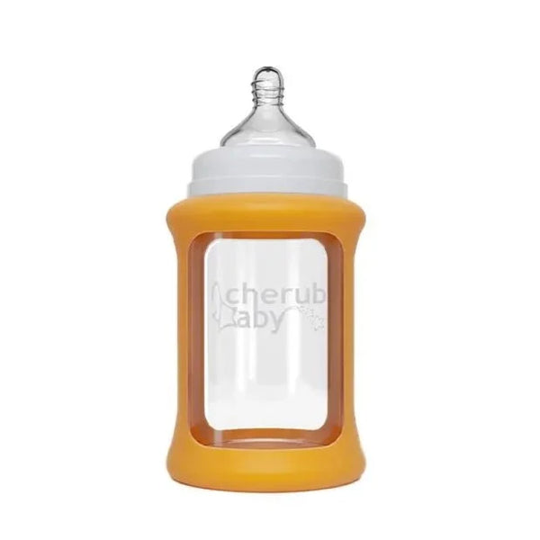 Cherub Baby - 宽颈玻璃婴儿奶瓶 w。变色袖 240ml - 橙色