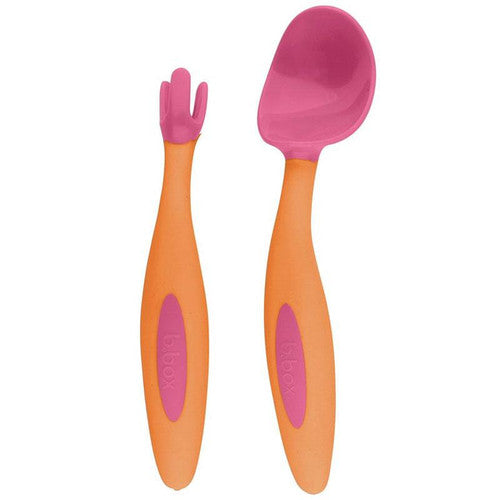 B.Box Toddler Cutlery Set Spoon & Fork Pink Strawberry Shake 9M+
